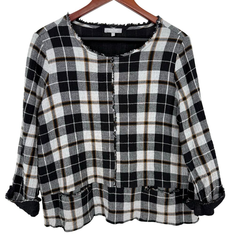 Habitat Sz Small Black White Gauze Plaid Wearable Art to Wear Blouse Shirt Top